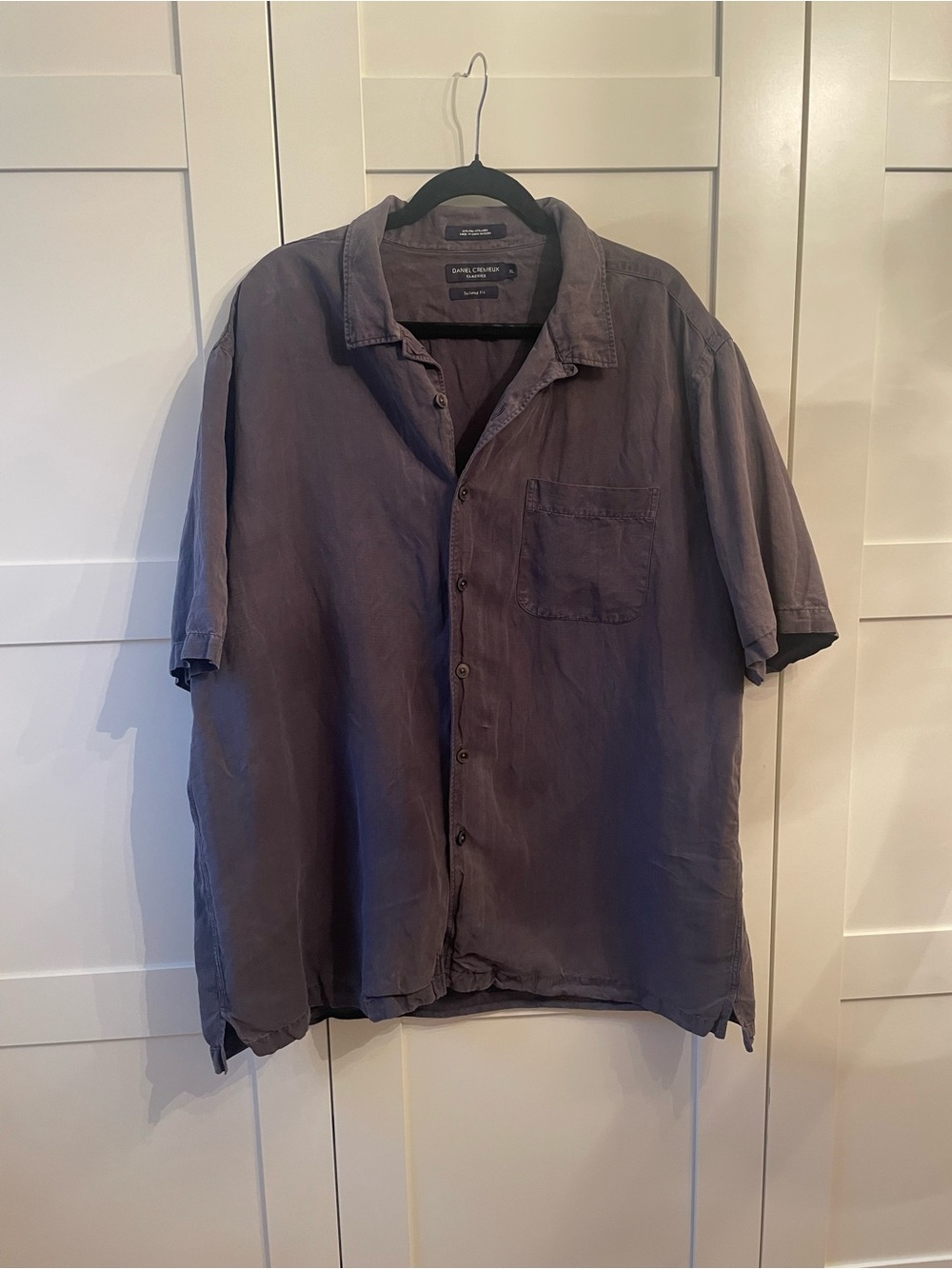 Daniel Cremieux Men's Silk and Linen Blend Grey Short Sleeve Button-Up